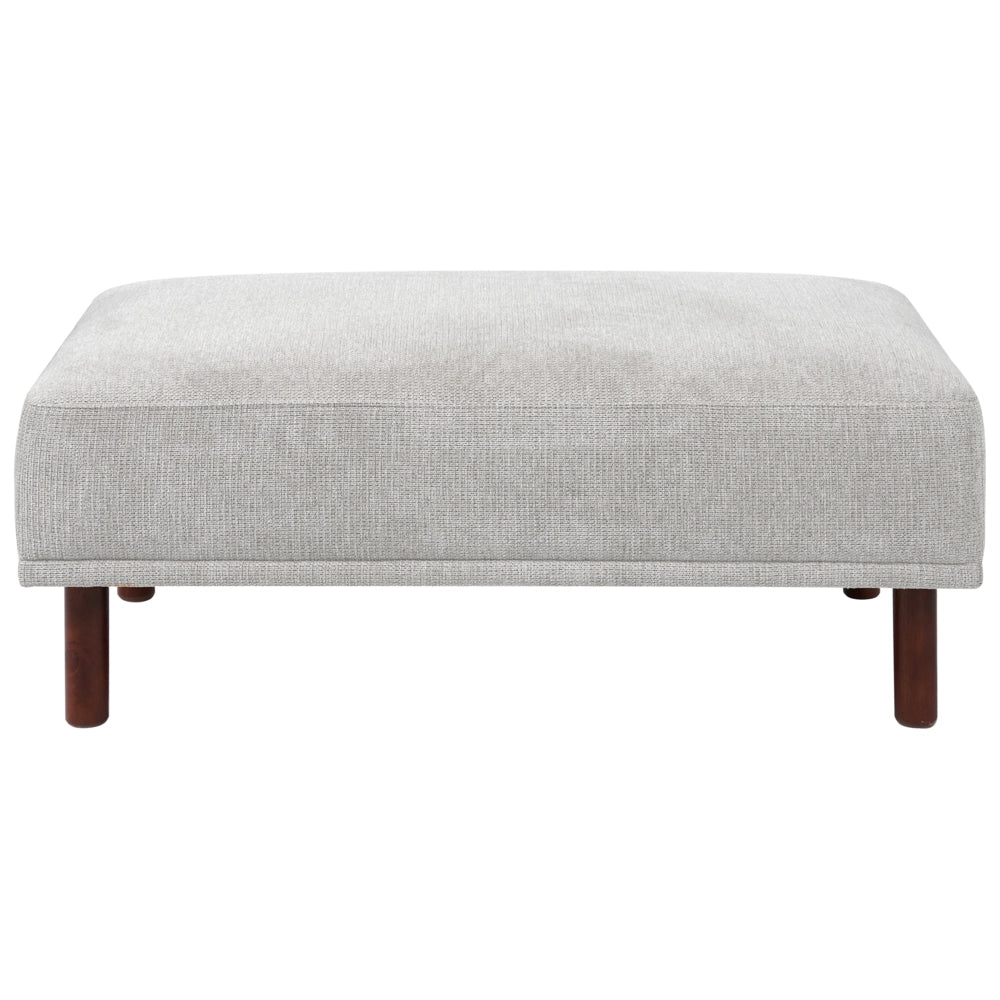 Pouf tortora rettangolare grigio chiaro con gambe in in legno di gomma verniciato stile minimalista