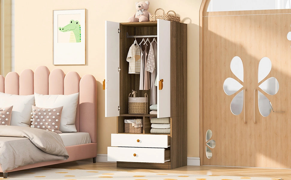 Scaffale con doppia porta, due cassetti e piccoli scomparti in MDF color legno naturale 70 × 50 × 170 cm