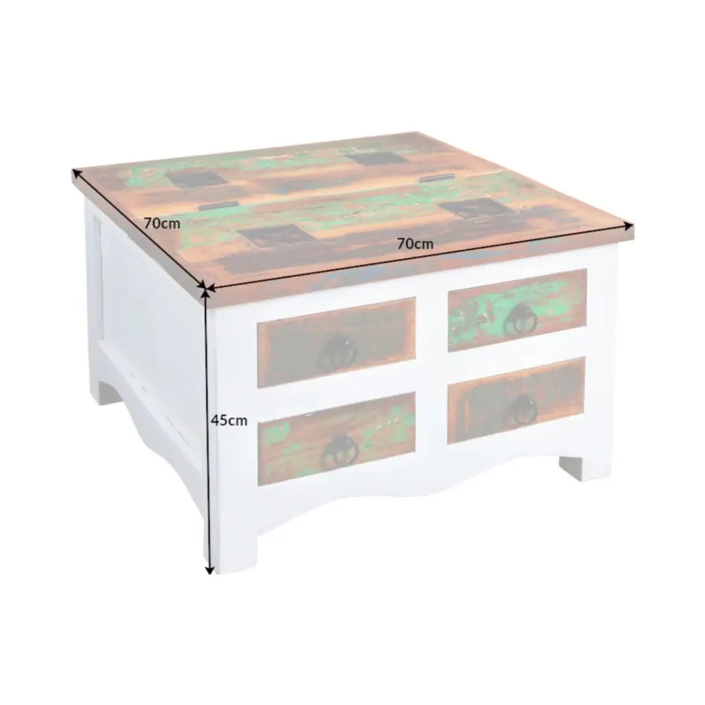 Tavolino basso PATCHWOOD quadrato 70 cm legno multicolore e bianco con cassetti e baule