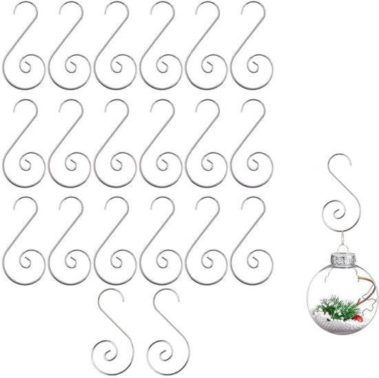 20 x Balze di Natale a forma di gancio - Balze di Natale a forma di gancio argentate - Decorazioni per albero di Natale - Set di decorazioni per albero di Natale (50x 25mm)