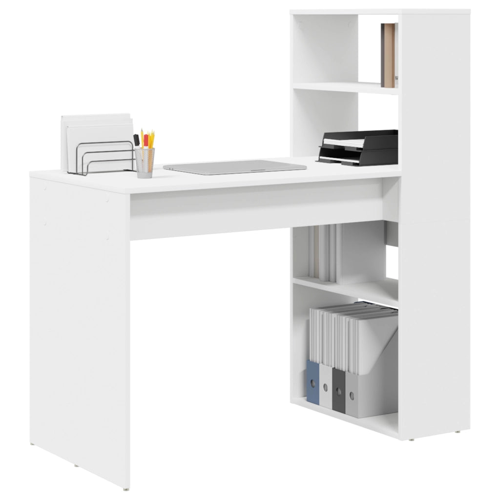 Scrivania Bianca con Ripiani 113x54x120 cm Legno ingegnerizzato