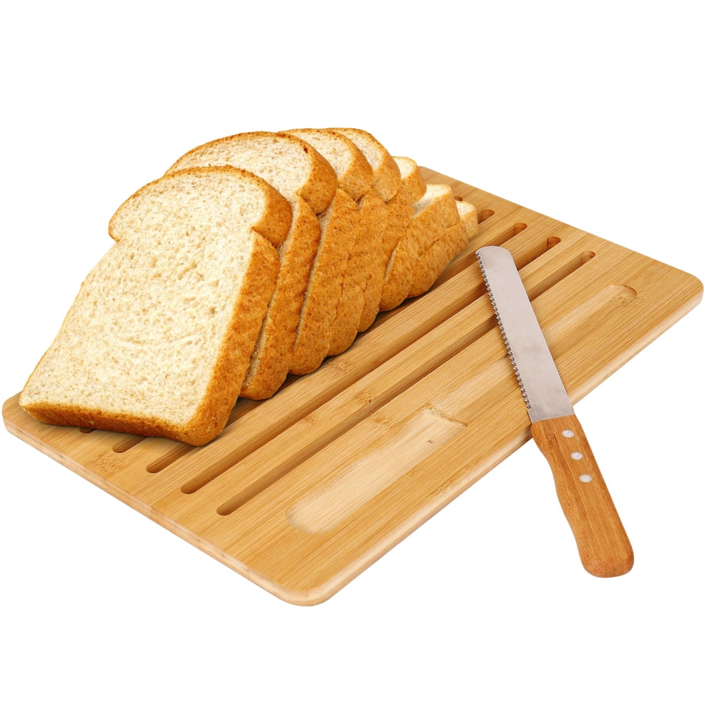 Tagliere per pane con coltello in bambù 41x27cm Taglio facile Marrone / Beige Cheffinger