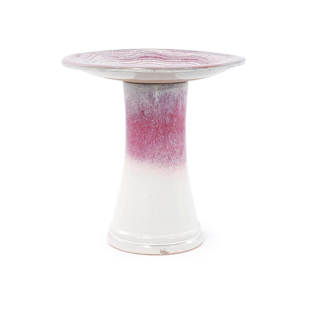 BAGNETTO PER UCCELLI artigianale Ø 43 cm H 45 cm ceramica bianco e rosa