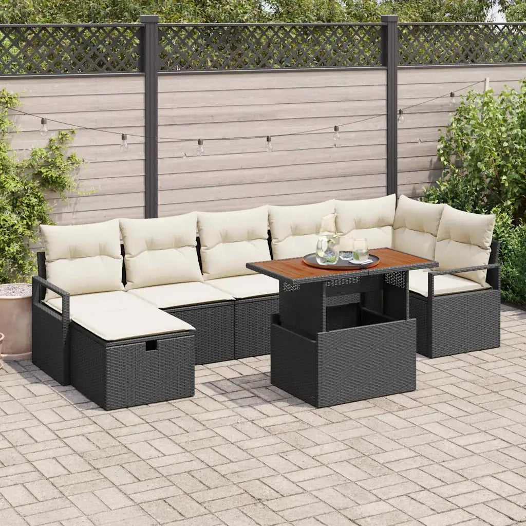 Set Divano da Giardino 8 pcs Nero polyrattan