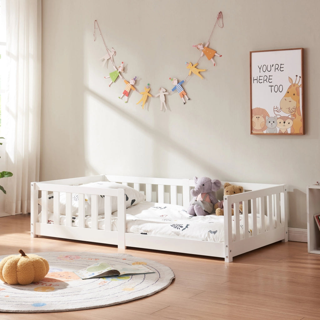 Letto Montessori per Cameretta Tanna in Legno di Pino 80x160 cm - Bianco [en.casa]