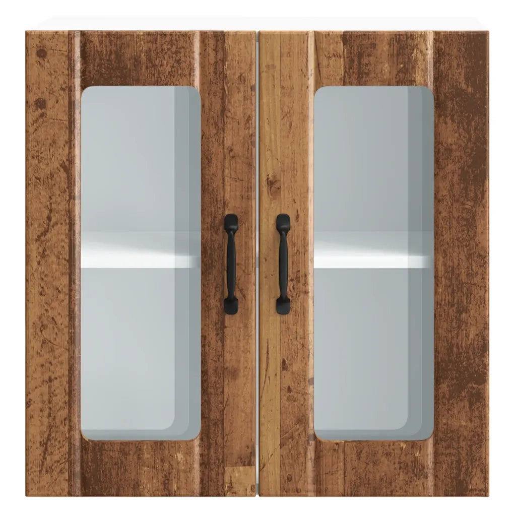 Pensile da Cucina con Porta in Vetro-Mobile Cucina da Parete Lucca Legno Vecchio 303506