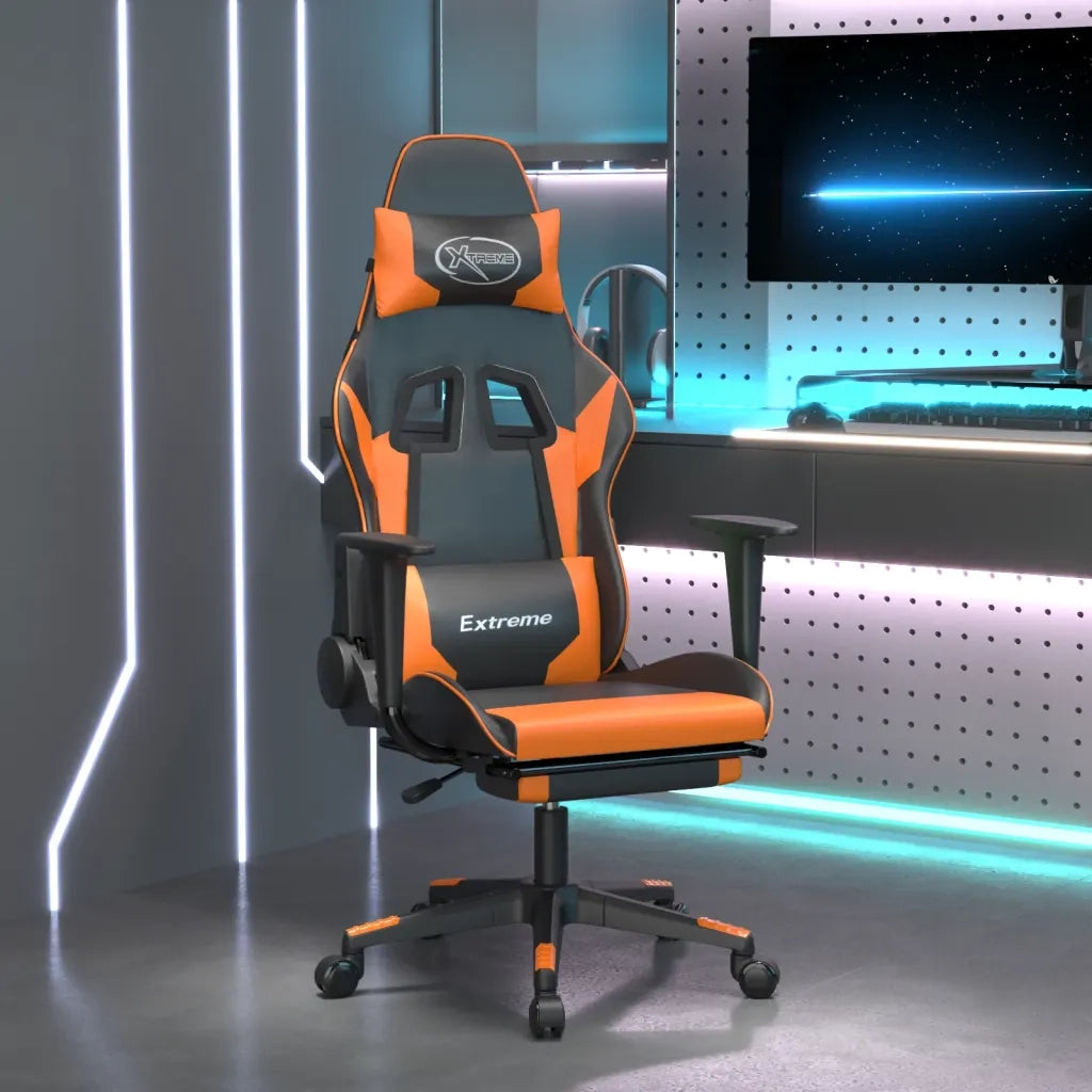 Sedia da Gaming | Sedia da e-sports con Poggiapiedi Nero e Arancione in Similpelle