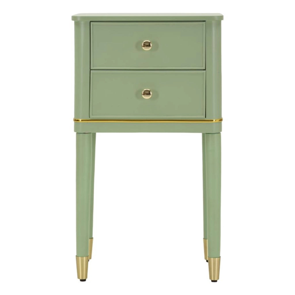 Comodino Camille in legno verde salvia con dettagli oro