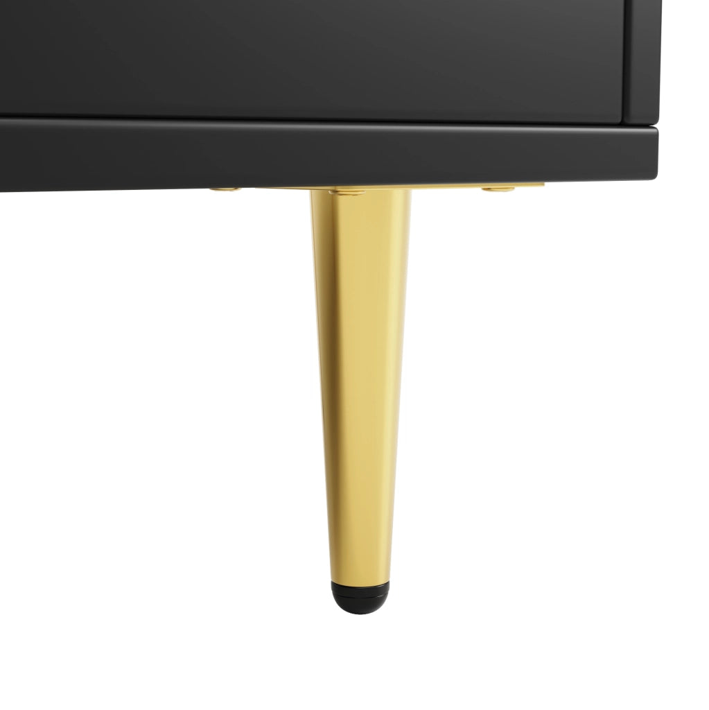 Credenza alta 145x39x171 cm con ante in vetro Changhong; portabottiglie e ripiani multipli in MDF nero