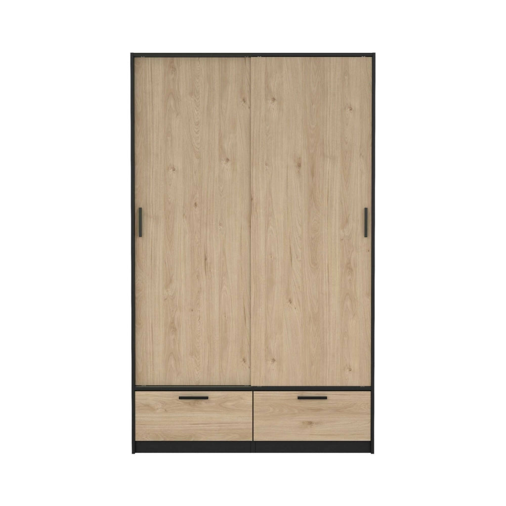 Guardaroba 2 ante Kammuri, Mobile camera da letto, Cabina armadio portabiti, Armadio appendiabiti, 121x60 h200 cm, Nero e Rovere