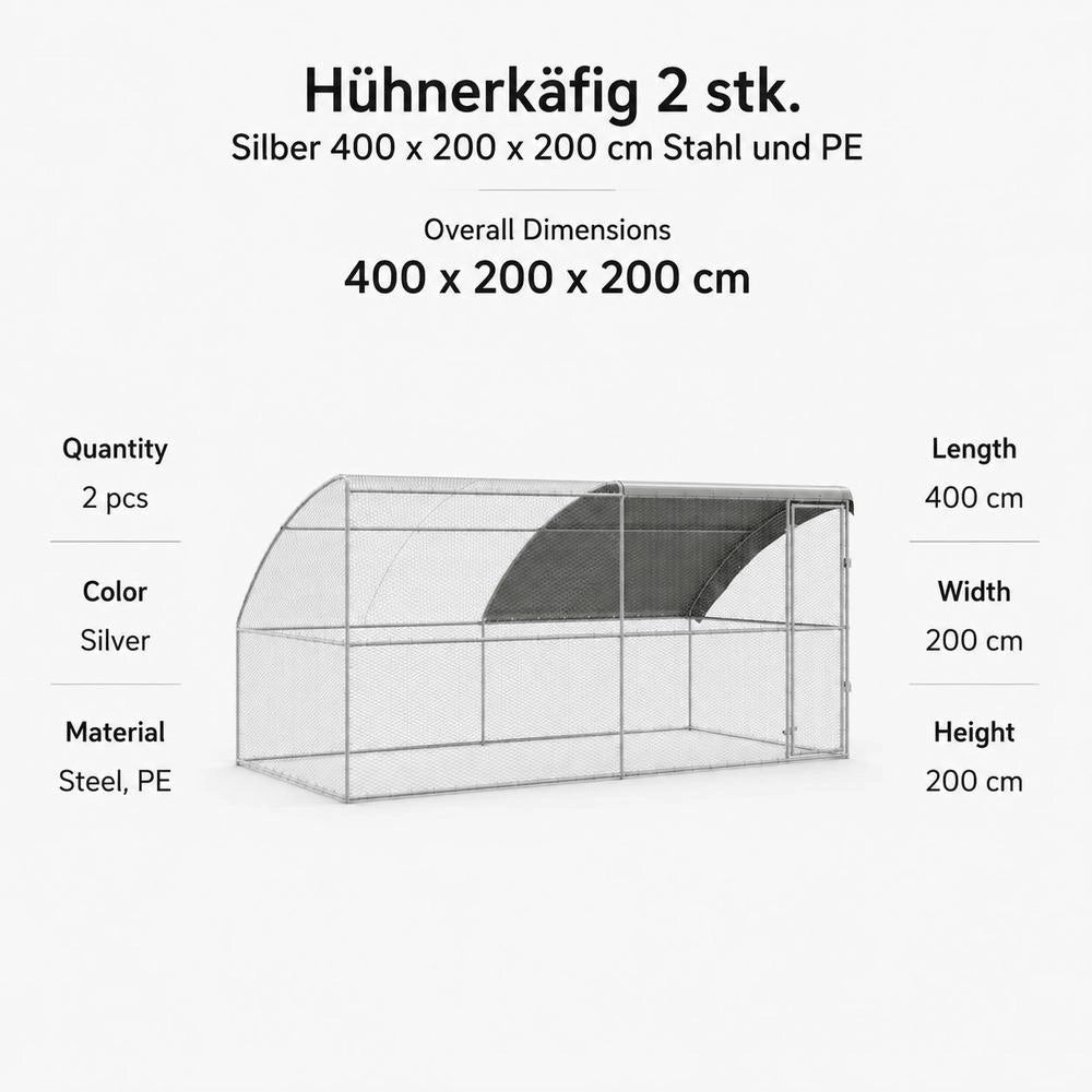Chicken Cage, Silver, 400 X 200 X 198.5 Cm, Galvanized Steel
