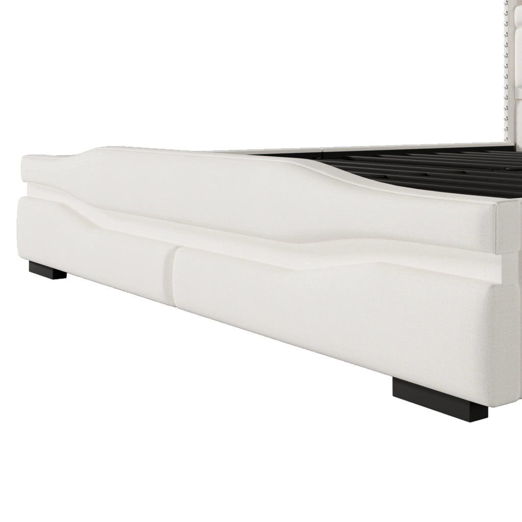 Letto imbottito 160x200 cm con contenitore idraulico; LED e porte USB; beige