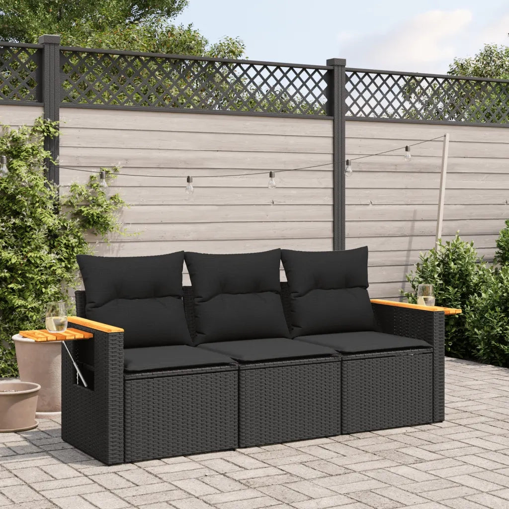 Set Divani da Giardino 3 pz con Cuscini in Polyrattan Nero 3258996