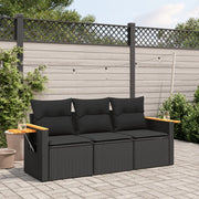 Set Divani da Giardino 3 pz con Cuscini in Polyrattan Nero 3258996