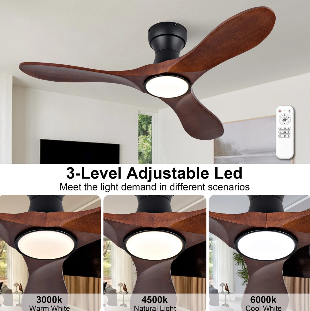 Ventilatore da soffitto ULEVR 42 pollici con LED 3CCT dimmerabile, telecomando e 3 pale in legno