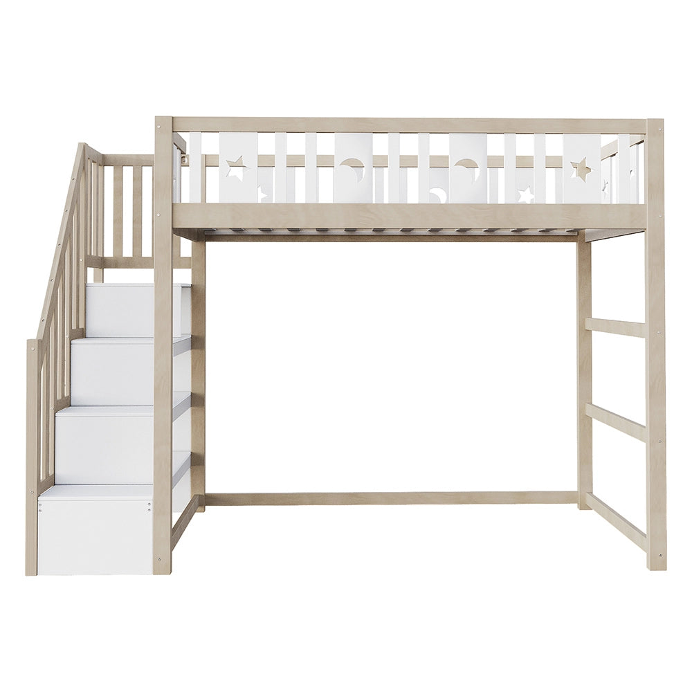 Letto a soppalco bambini - Xylo - 90x200 cm stelle lune legno