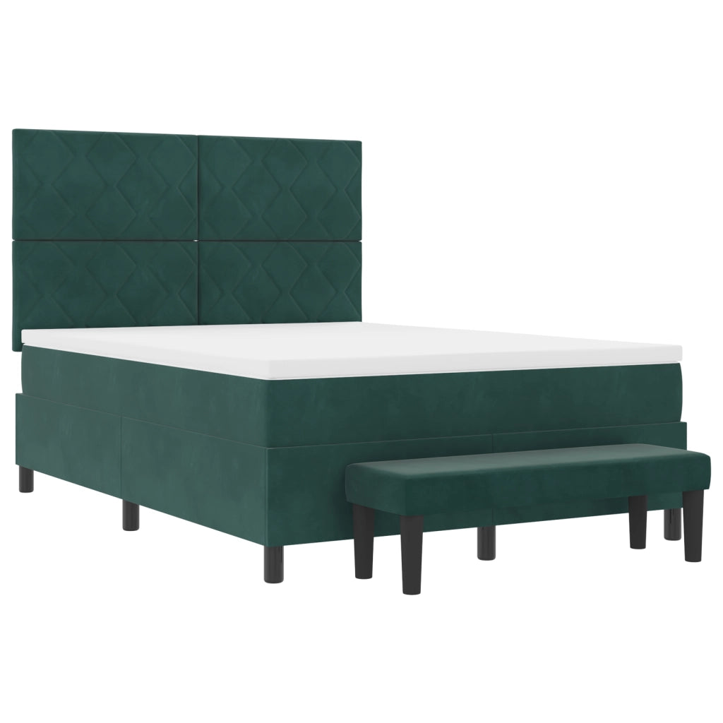 Letto Box Spring con Materasso e Panca Verde Scuro 140x200 cm Velluto