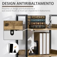Libreria Stile Industriale a 5 Ripiani in Legno e Metallo, 48x30x155cm, Marrone Rustico