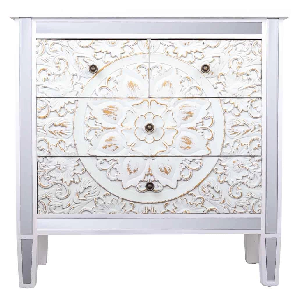 Comò in legno e vetro con 4 cassetti 80x30x81