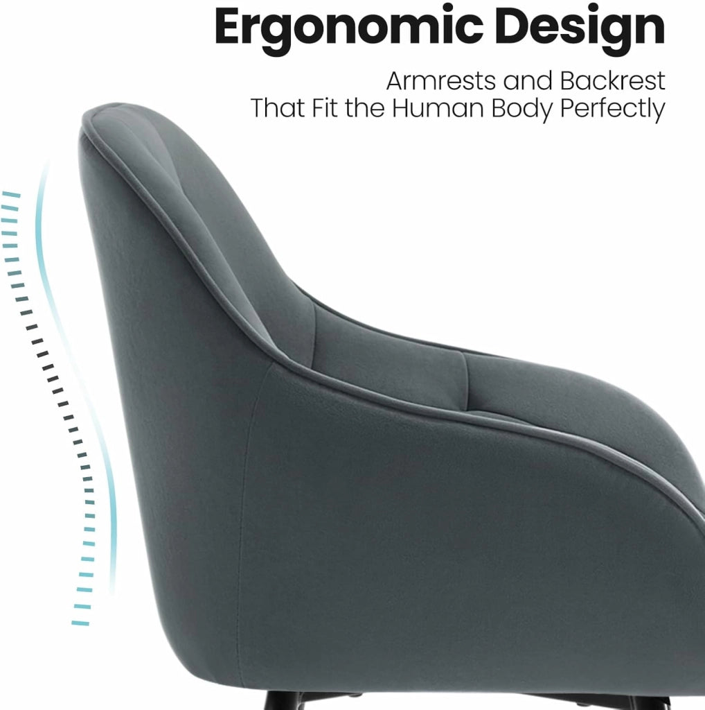 Sedia per Sala da Pranzo con Braccioli e Schienale, in Velluto, Poltrona da Salotto con Gambe in Metallo, Sedia ergonomica per Ufficio, Bar, Grigio Scuro, EZS02dgr-1