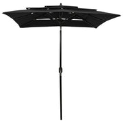 Ombrellone a Sbalzo 3 Livelli-Ombrello da giardino Palo Alluminio 2x2 m Nero