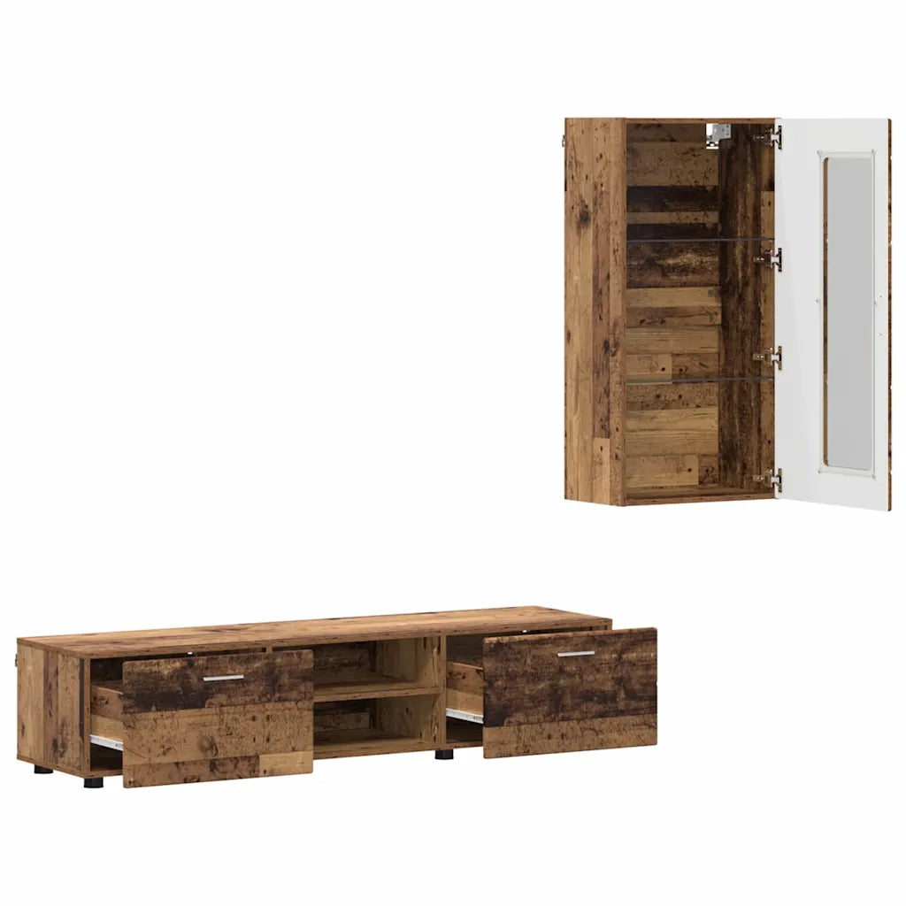 Set mobile TV con porta FLORIN Legno vecchio Legno multistrato