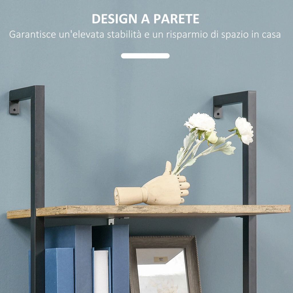 EasyComfort Libreria Moderna a Scala con 5 Ripiani e Dispositivo Antiribaltamento, Design a Muro, in Legno e Metallo, 60x30x184.5 cm, Marrone