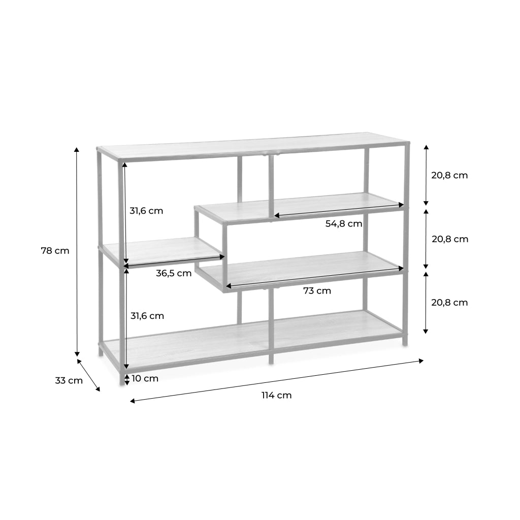 Libreria industriale in metallo ed effetto legno, 5 livelli, marrone