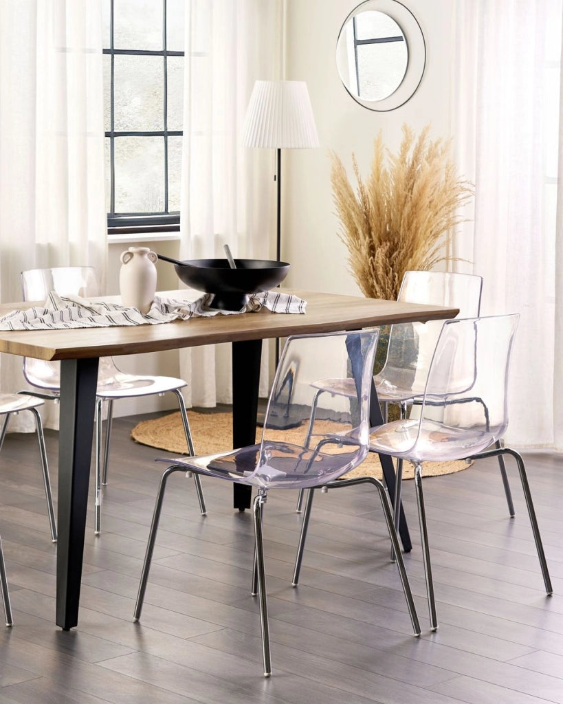 Set di 2 sedie trasparenti materiale sintetico gambe in metallo schienale moderno sala da pranzo