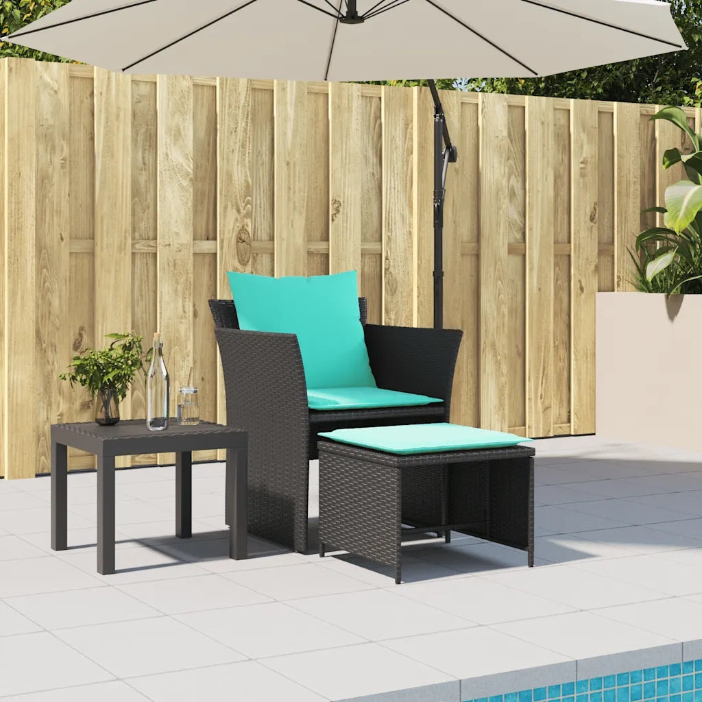 Poltrona da Giardino con Poggiapiedi in Polyrattan Nero 368624