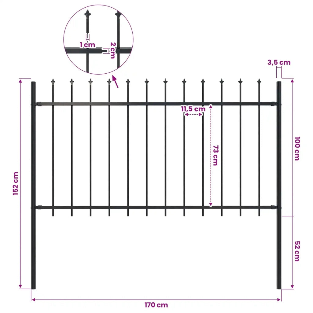 Recinzione da Giardino Woerden con Punta a Lancia in Acciaio 170x100 cm Nero 144925