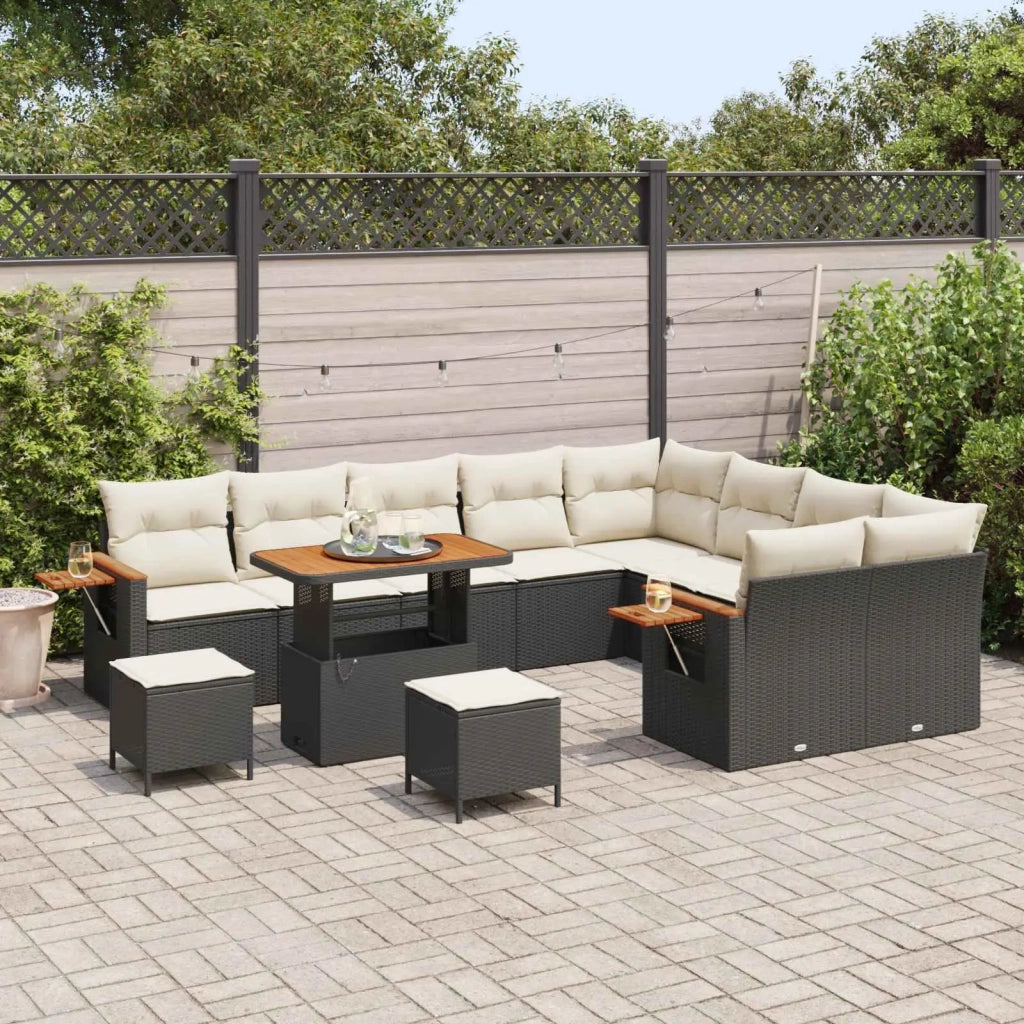 Set Divano da Giardino 12 pcs Nero polyrattan