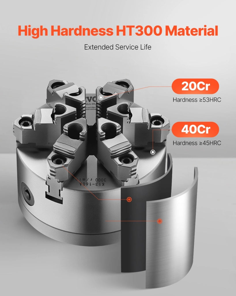 Mandrino per Tornio a 6 Griffe K13-160A D1-4 Autocentrante Diametro 160 mm in Ghisa HT300 Robusto per Officina e Fai da Te