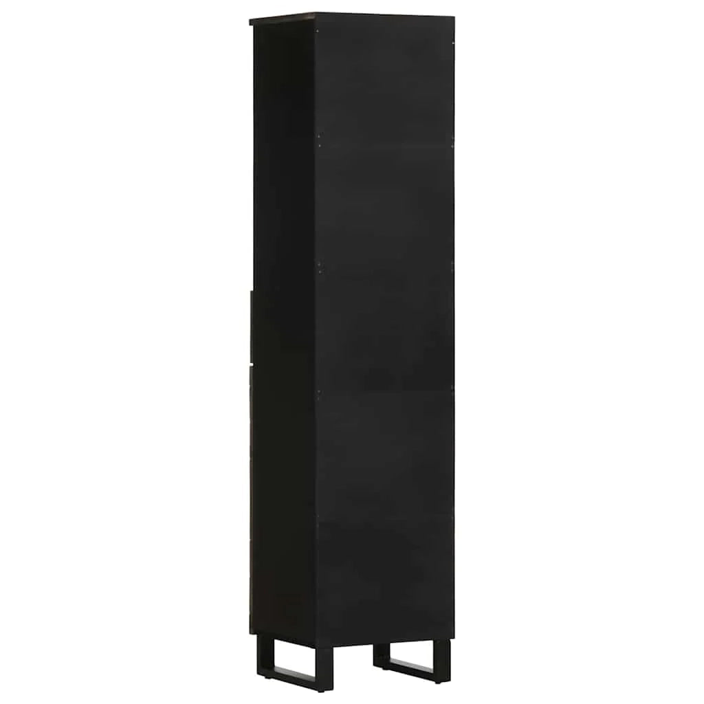Mobiletto da bagno con anta contenitore nero 38 x 33 x 160 cm stile moderno legno massello nero 02_0057734