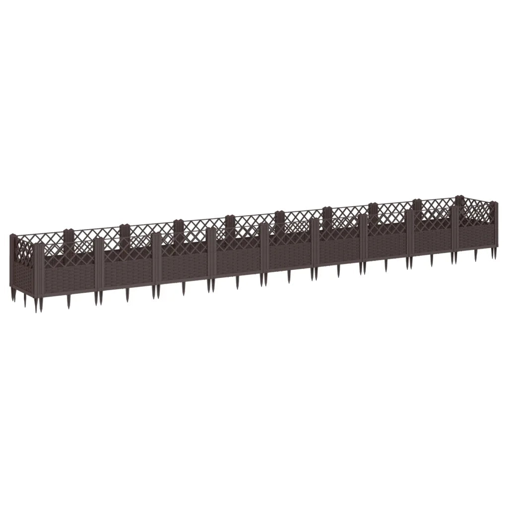 Fioriera | Cassetta per fiori | Vaso da Giardino con Picchetti Marrone 363,5x43,5x43,5cm PP