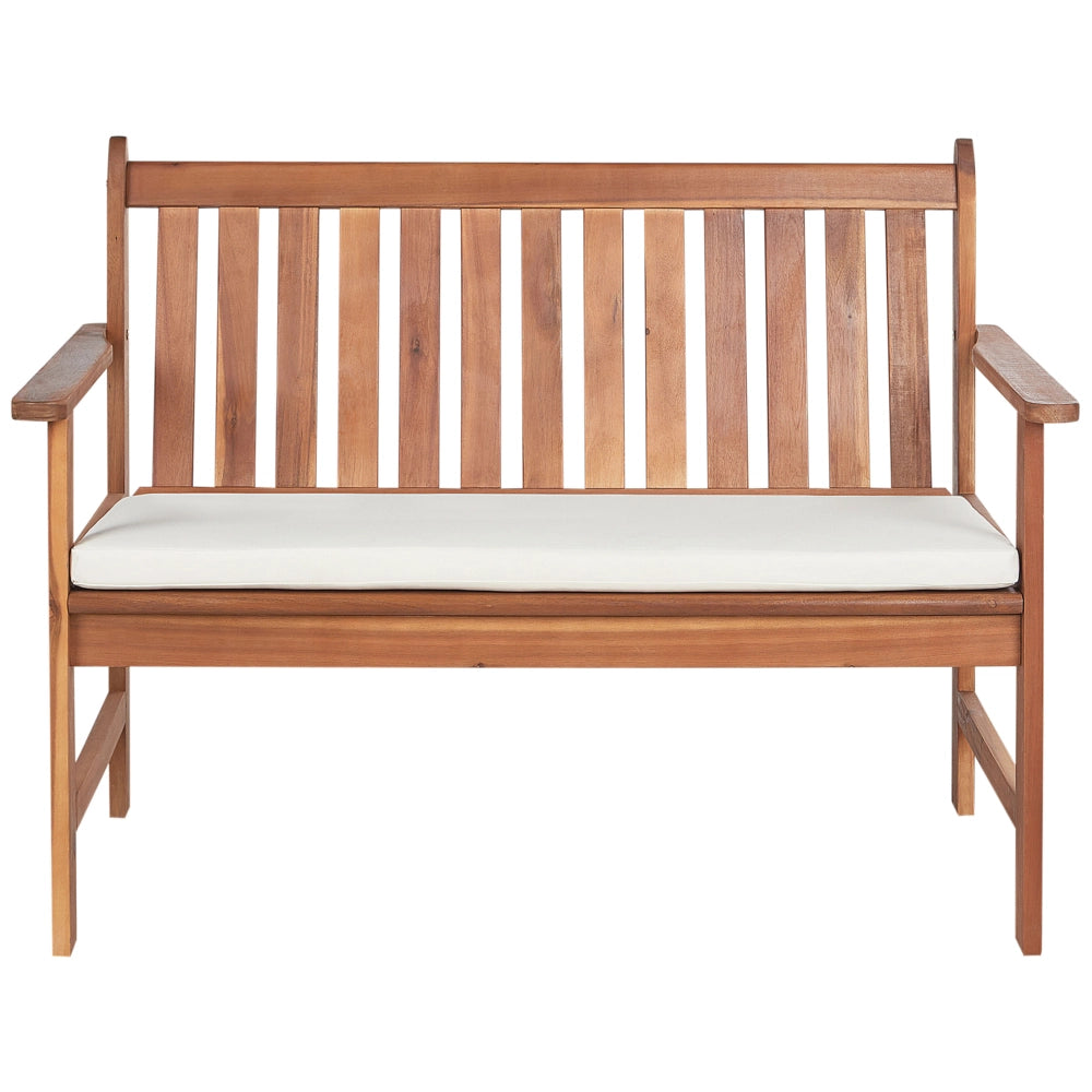 Set di divani da giardino in legno di acacia chiaro Cuscini bianchi Divano a 4 posti 2 poltrone con tavolo Set da conversazione per esterni