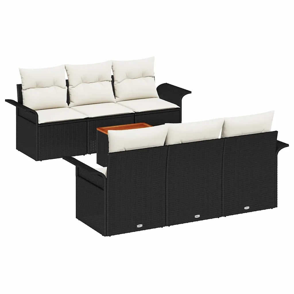 Set Divano da Giardino con cuscino 7 pcs Nero polyrattan 3347271