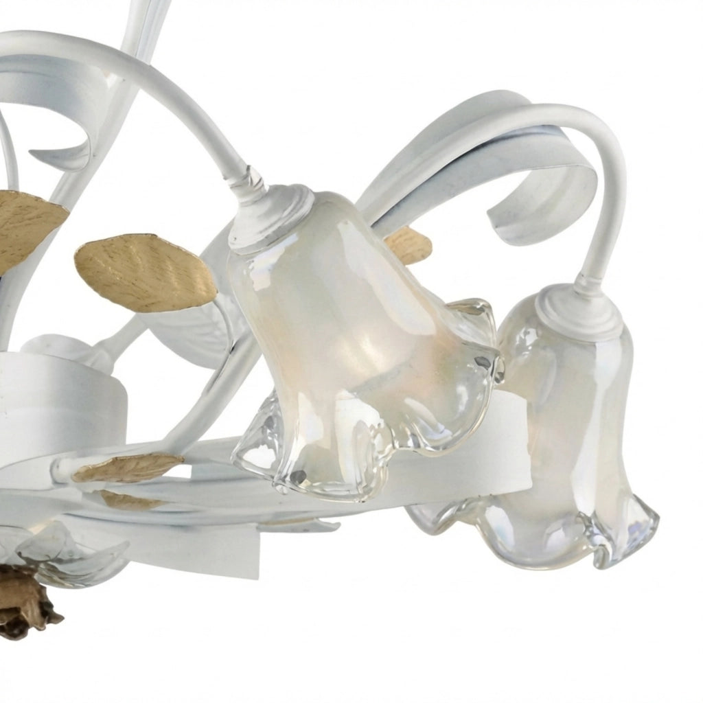 Lampadario Arte Povera Cesto Metallo Bianco E Oro 5 Luci E14