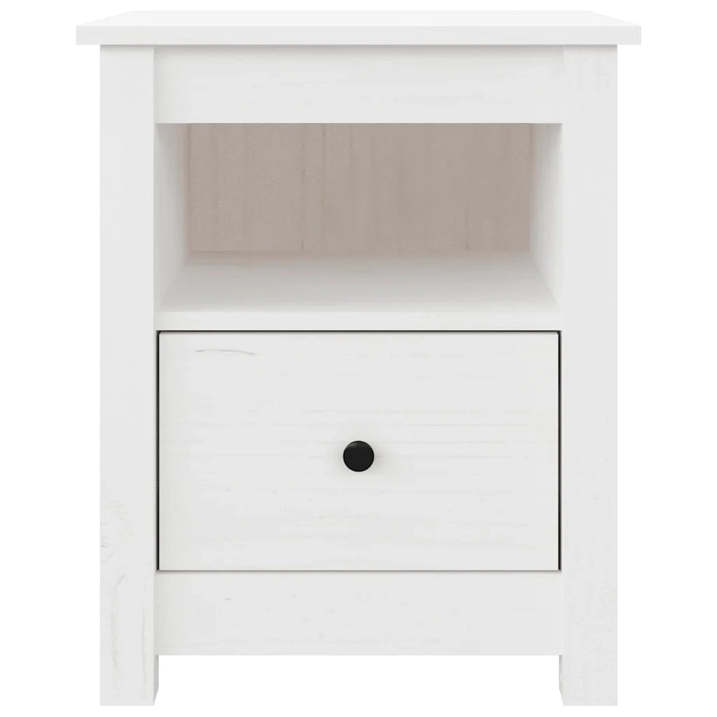 Comodino | Armadio da Notte | Mobiletto da notte Bianco 40x35x49 cm in Legno Massello di Pino