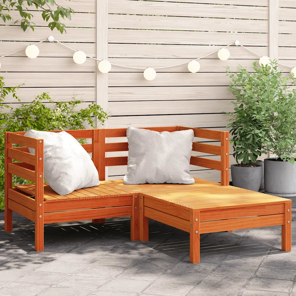 Divano Giardino 2 Posti e Poggiapiedi-Sofa da Giardino-Divanetto da esterno Marrone Cera Massello Pino