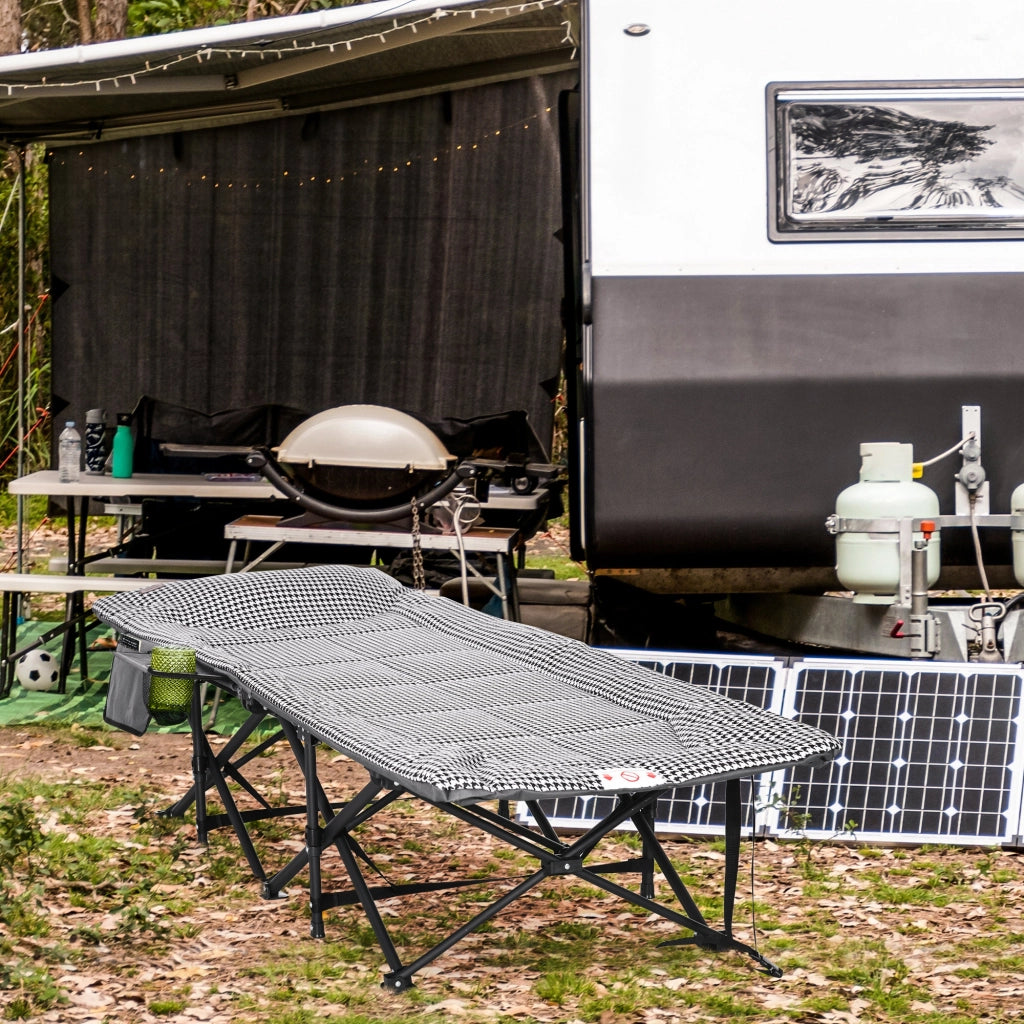 Letto da campeggio pieghevole ¨C zephmum ¨C nero con tasca laterale e portabicchieri