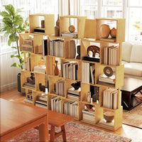 Libreria Moderna Asimmetrica a 5 Livelli 62,5x23x165 cm in Bambù Colore Legno Naturale