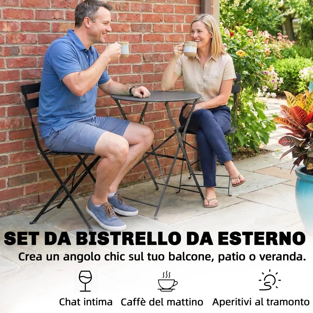 Set Tavolo e 2 Sedie da Giardino Pieghevole ¨C zephmum ¨C Nero