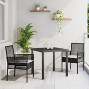 Set da Pranzo Giardino 3 Pezzi con Cuscini Neri in Polyrattan