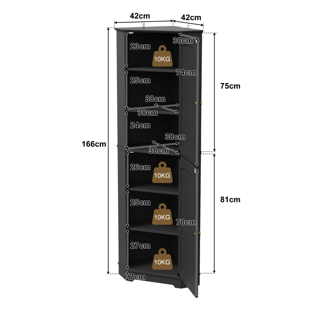 Armadio angolare con 2 ante e ripiani regolabili; 42 x 42 x 166 cm; in MDF nero