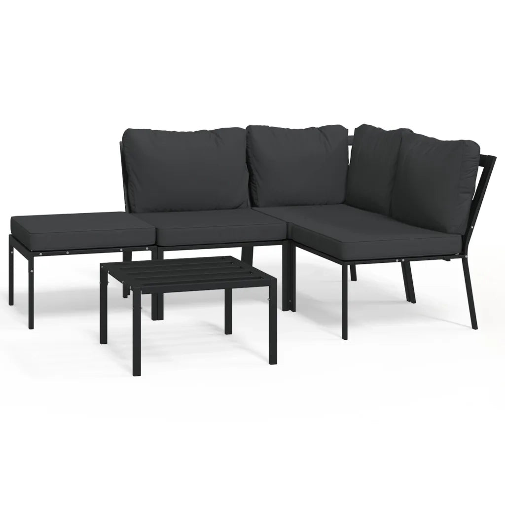 Set Salotto da Giardino 5pz con Cuscini Grigi in Acciaiocod mxl 100692