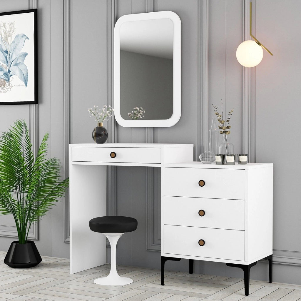Mobile da Trucco Meltina, Toeletta Specchio Incluso, 124x40x85h cm Bianco