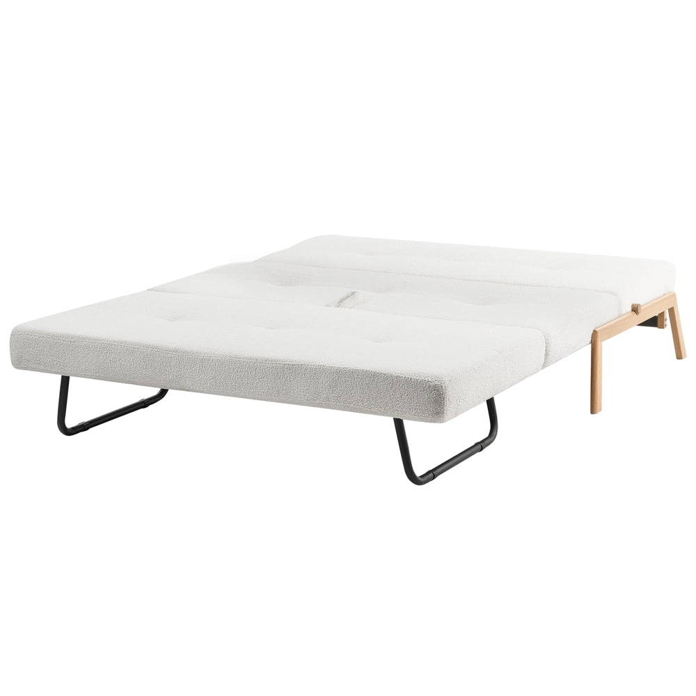 Divano letto in tessuto boucle bianco 2 cuscini per sedersi Scandinavo