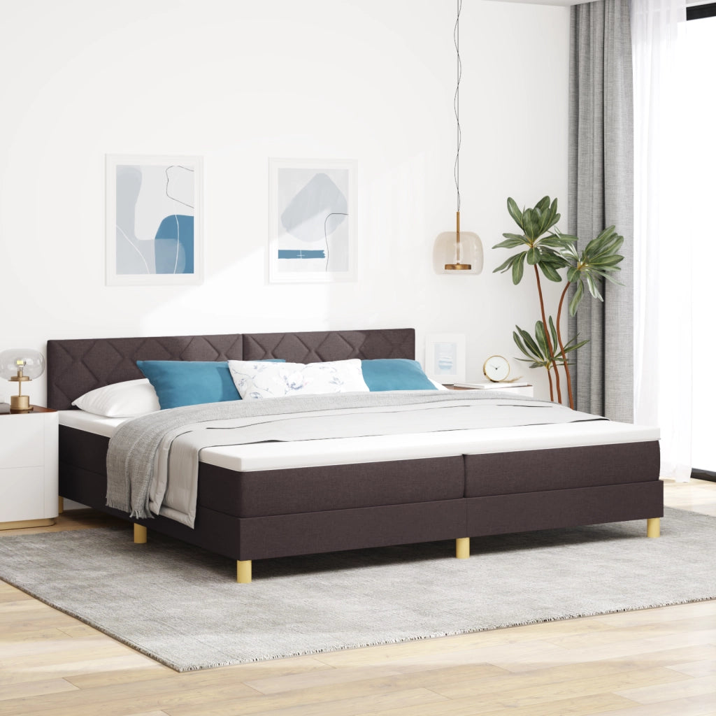 Letto con Rete e Materasso Marrone Scuro 200x200 cm Tessuto