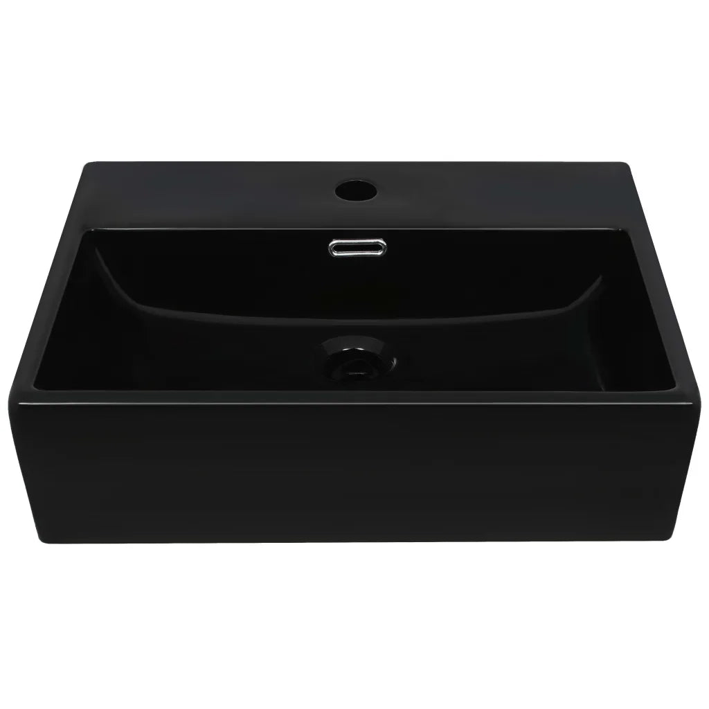 Lavandino con Foro Rubinetto in Ceramica Nero 51,5x38,5x15 cm CFW4558916